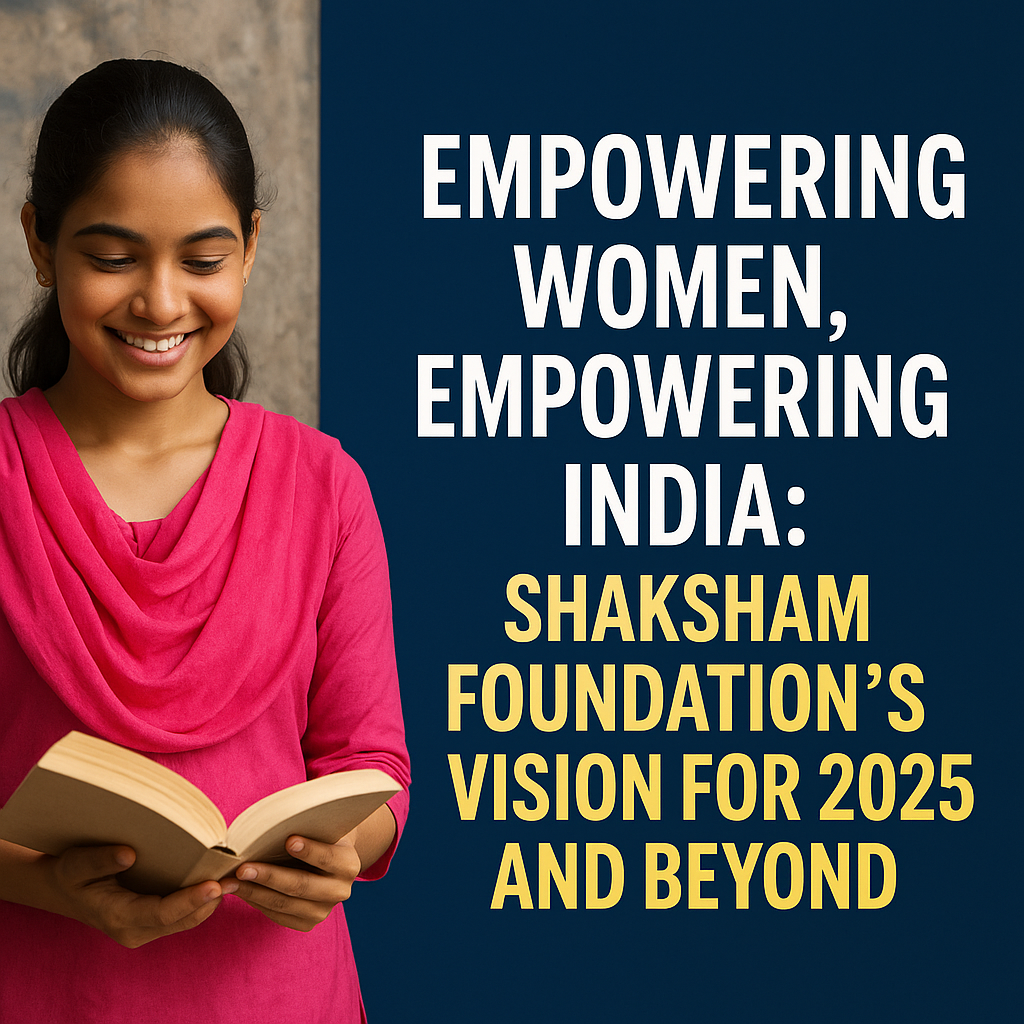 Indian girl reading a book symbolising women's empowerment through education – Shaksham Foundation 2025 vision thumbnail.